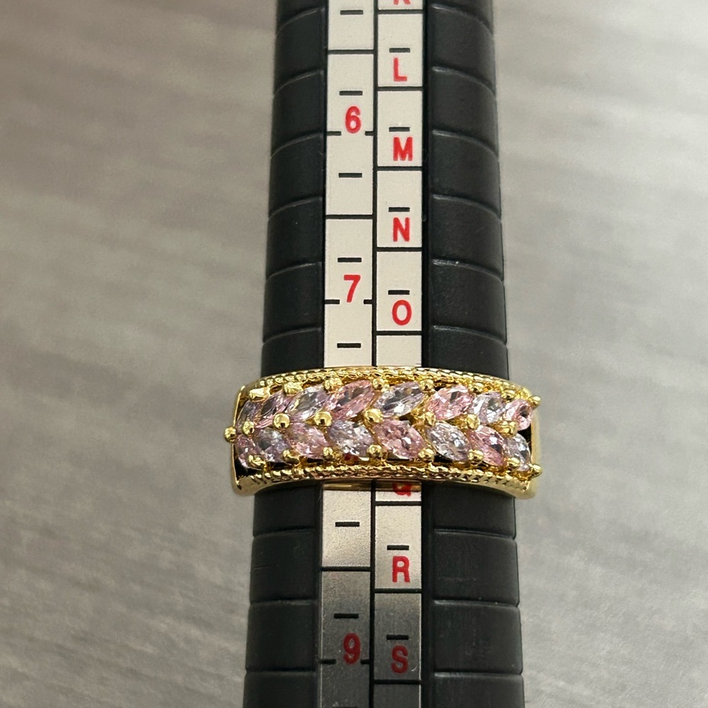 Size 8/18K Gold Filled Pink & Purple AAA CZ Marquise Band Ring/NWOT